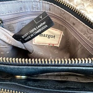 Margot Black Leather Crossbody with Gold Dual Zip Compartments